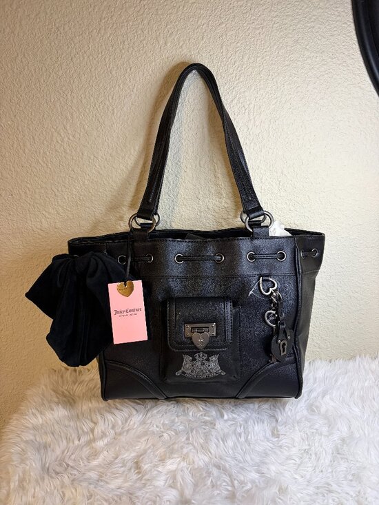Juicy Couture Handbags - Juicy Couture Royal to Juicy Black Faux Leather Daydreamer Tote Bag NWT
